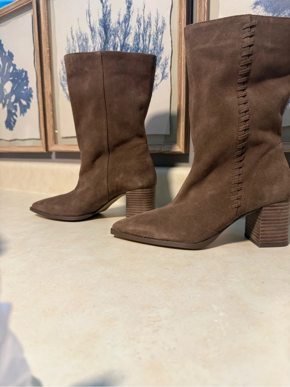 Vince Camuto Brown Suede Pointed-Toe Ankle Boots